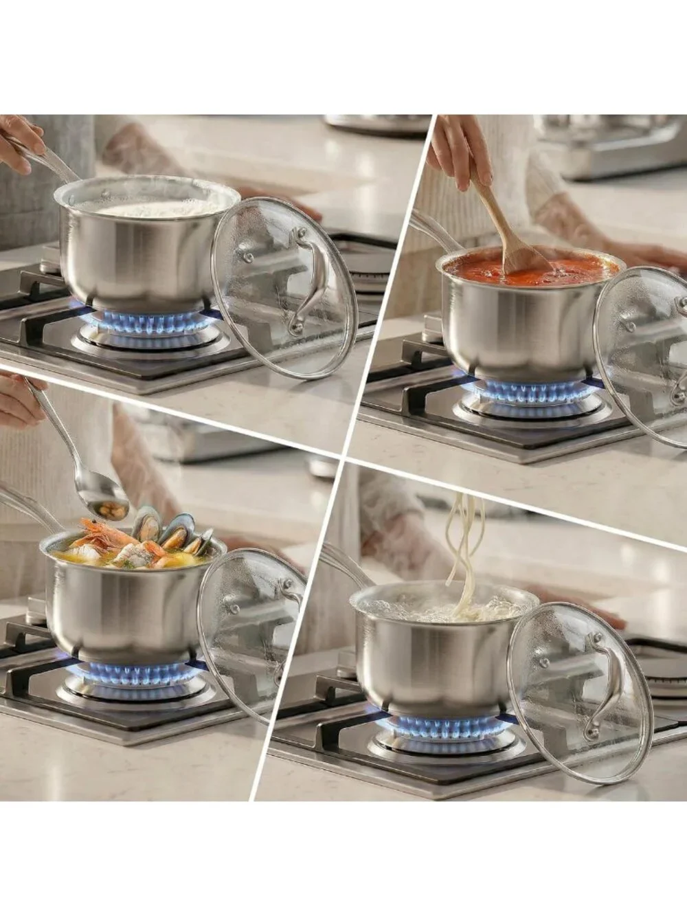 Heavy Duty Tri-Ply Stainless Steel Pots 1.5Qt & 2.5Qt | Induction Ready